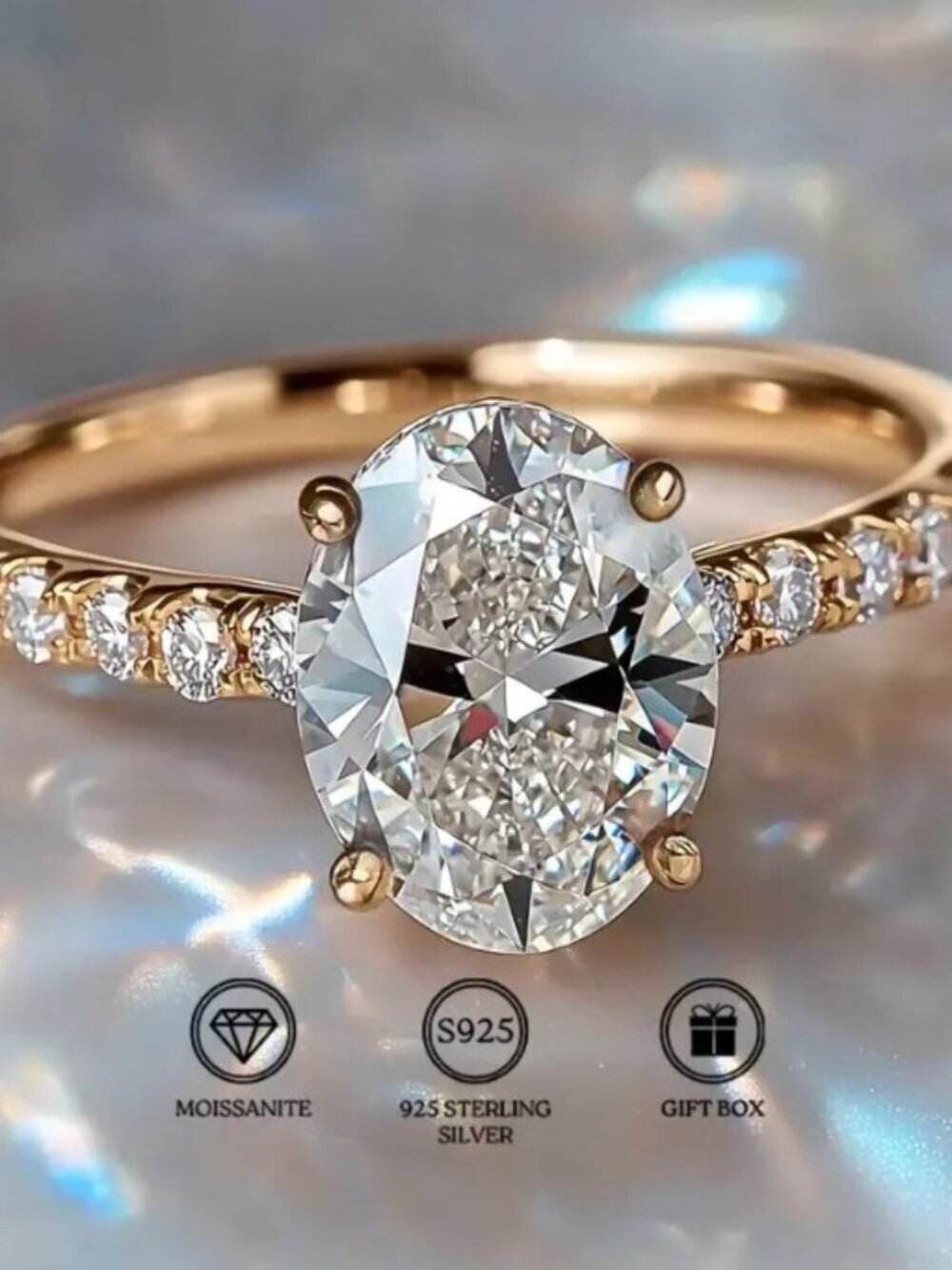 2 Carat The Captivating 925 Silver Oval Moissanite Ring Radiant Ring Size 8